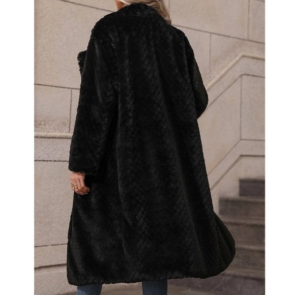 Black Faux fur teddy double breasted Coat Jacket - Picture 4 of 12